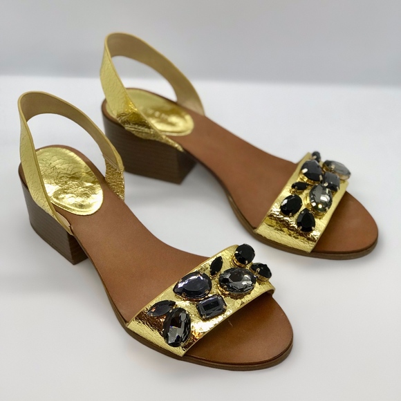 ZARA Shoes - ZARA gold jeweled chunky heel sandal, size 7